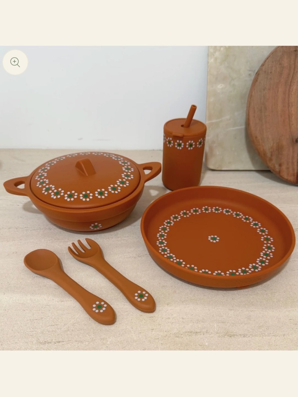 Terracotta Floral Silicone Barro Meal Set